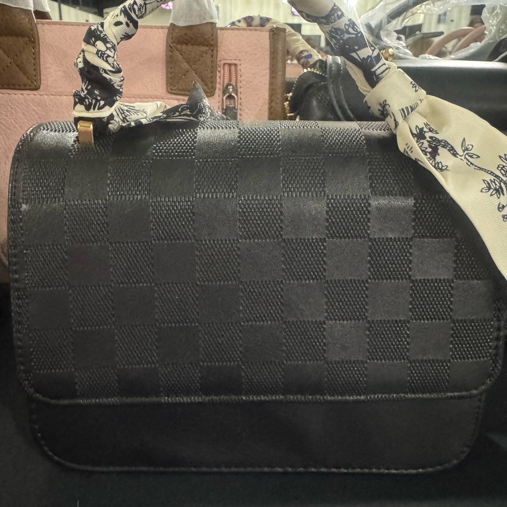 Elegant Black Checkered Handbag